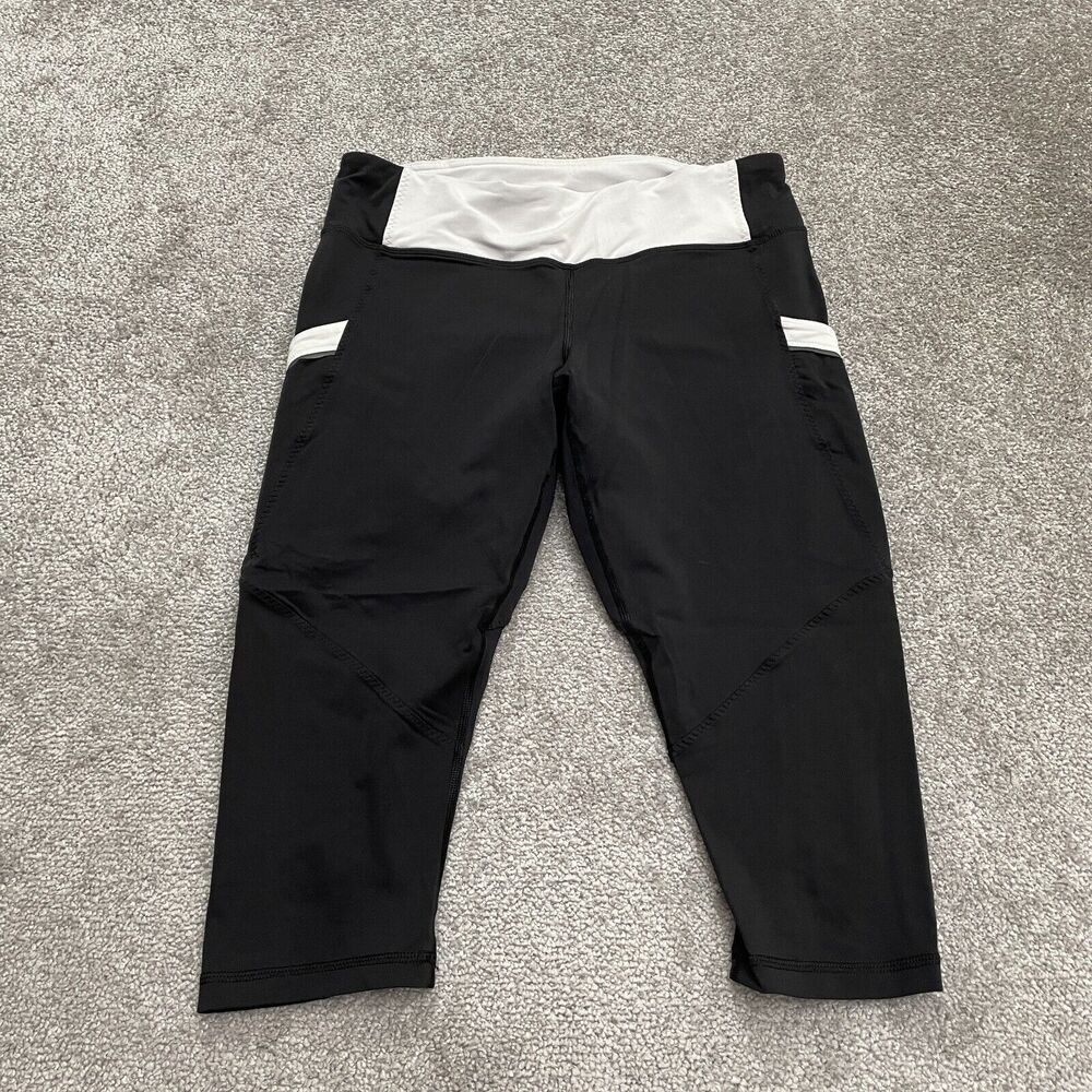 Lululemon Run Mod Moves Crop Pants Womens 8 Black Zip Pocket Active Yoga 28x17